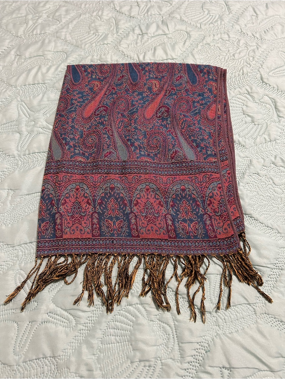 Women's Paisley Fringe Pashmina - Red & Blue